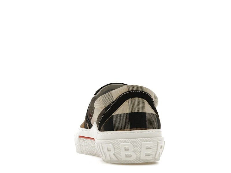 Burberry Slip On Sneakers Exaggerated Check Birch Brown White