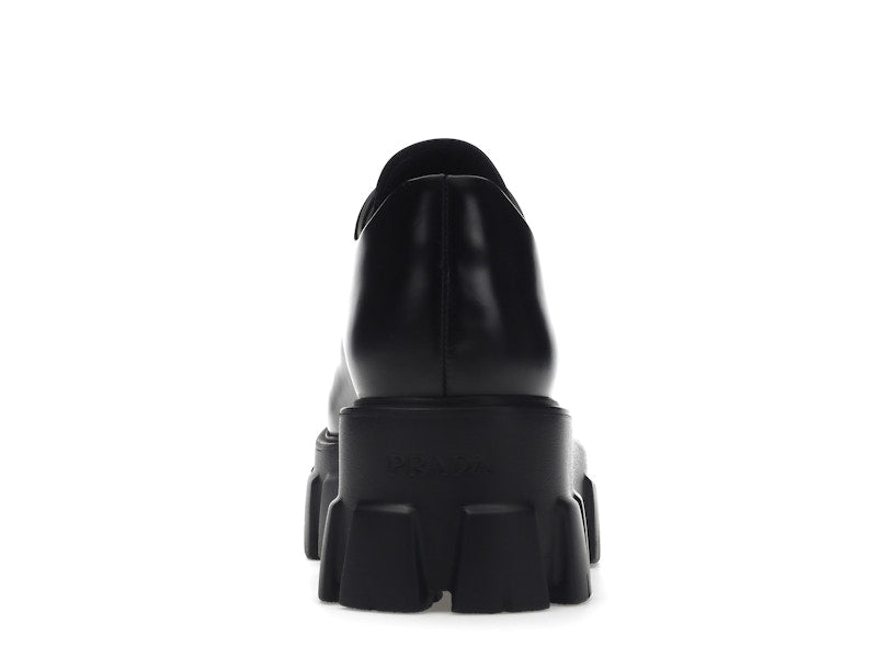 Prada Monolith 55mm Lace Up Loafer Black Brushed Leather
