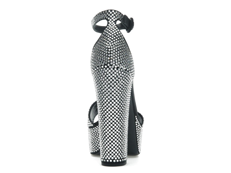 Prada 135mm Crystal Platform Sandals Black Satin
