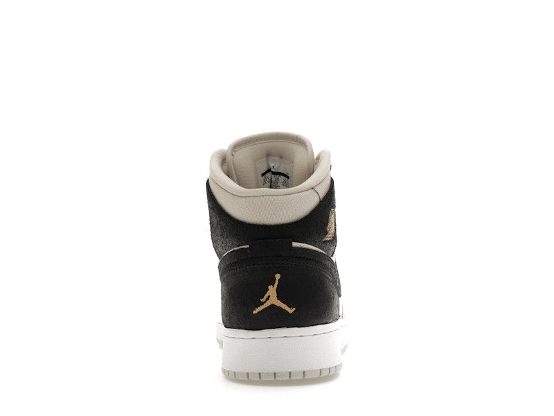 Jordan 1 Mid Light Bone Metallic Gold Black (GS)
