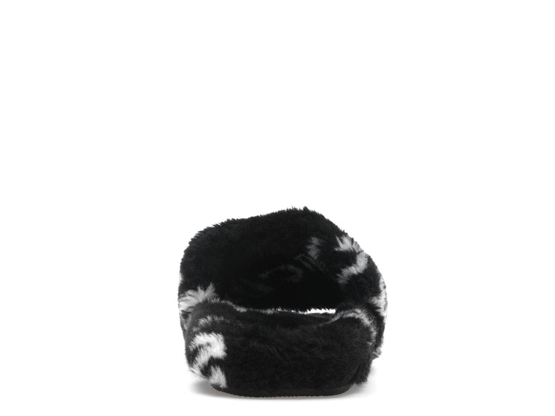 Balenciaga Furry Slide Fake Fur Logo Allover Black White