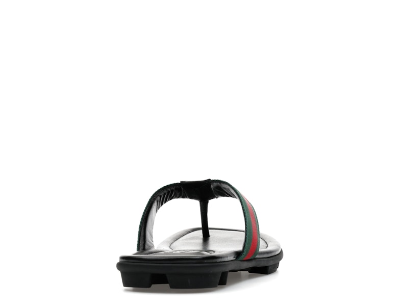 Gucci Web and Leather Thong Sandal Black Leather