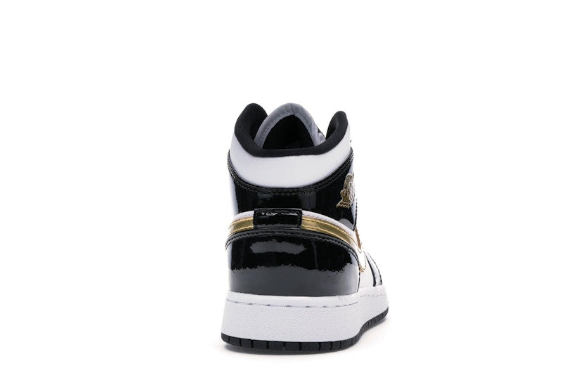 Jordan 1 Mid Patent Black White Gold (GS)