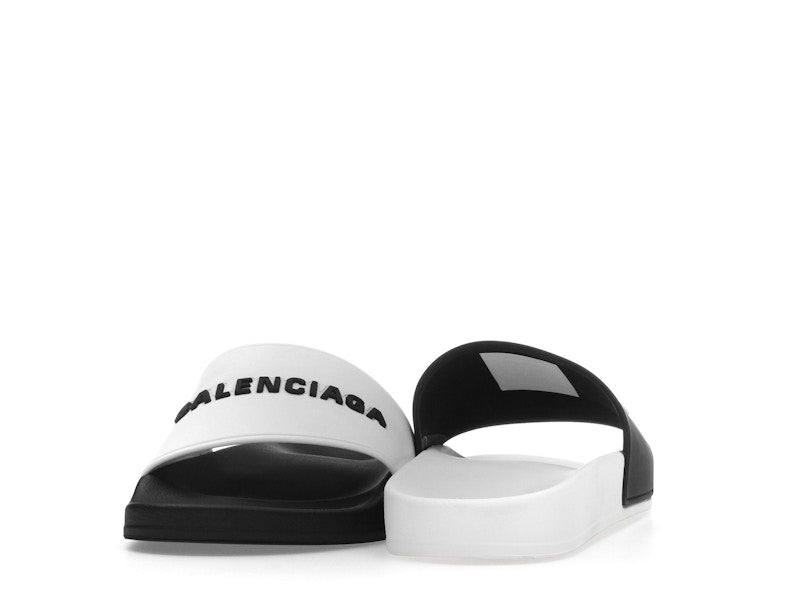 Balenciaga Pool Slides Logo White Black Alternate