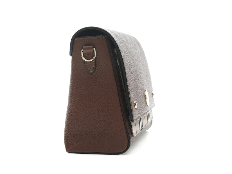 Burberry Vintage Check and Leather Note Crossbody Bag Tan