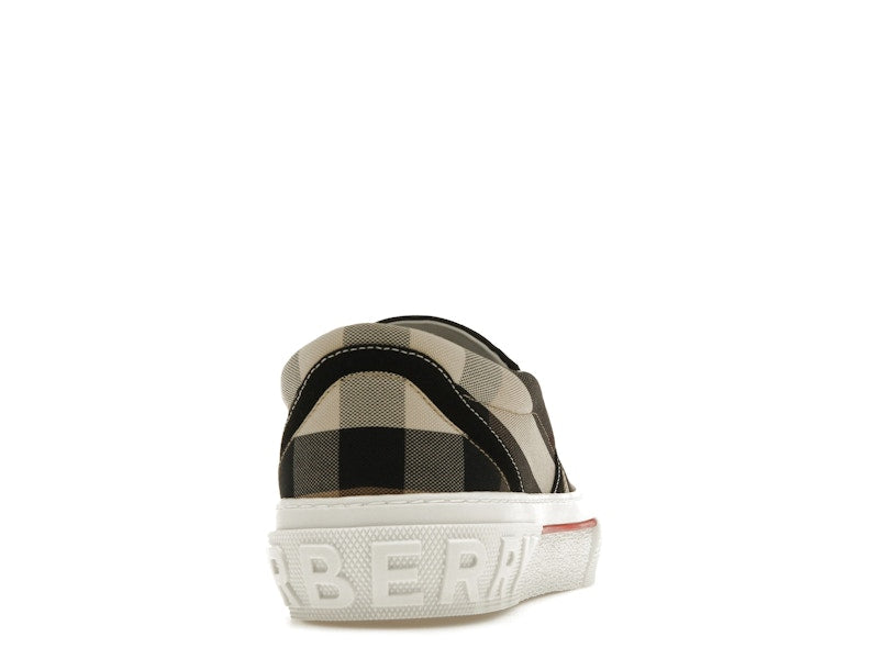 Burberry Slip On Sneakers Exaggerated Check Birch Brown White