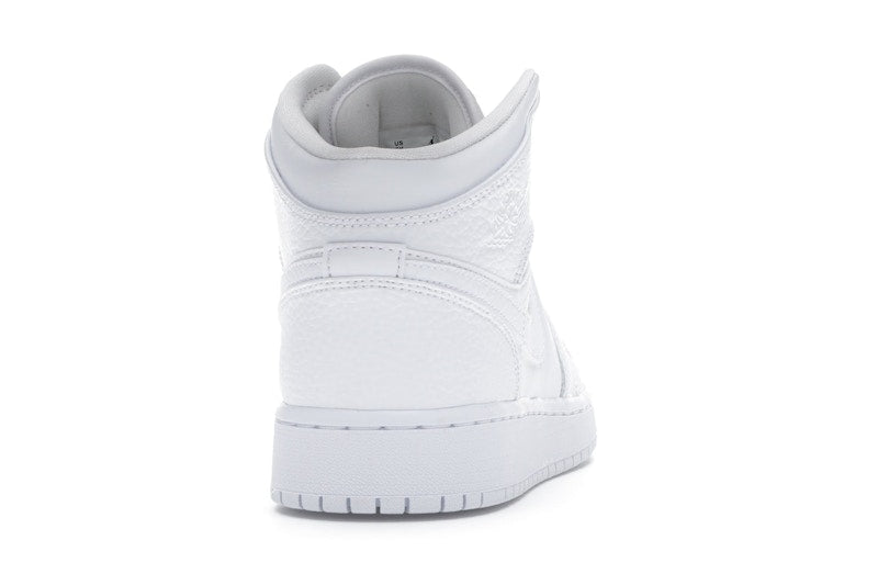 Jordan 1 Mid Triple White Tumbled Leather (GS)