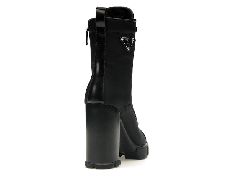Prada 110 mm Nylon Booties Black Brushed Leather