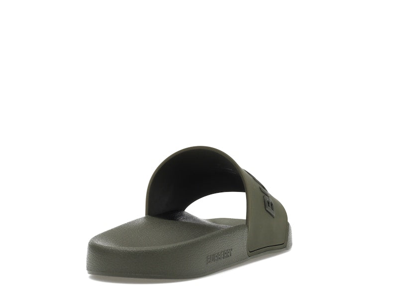 Burberry Embossed Logo Slides Dark Fern Green Black