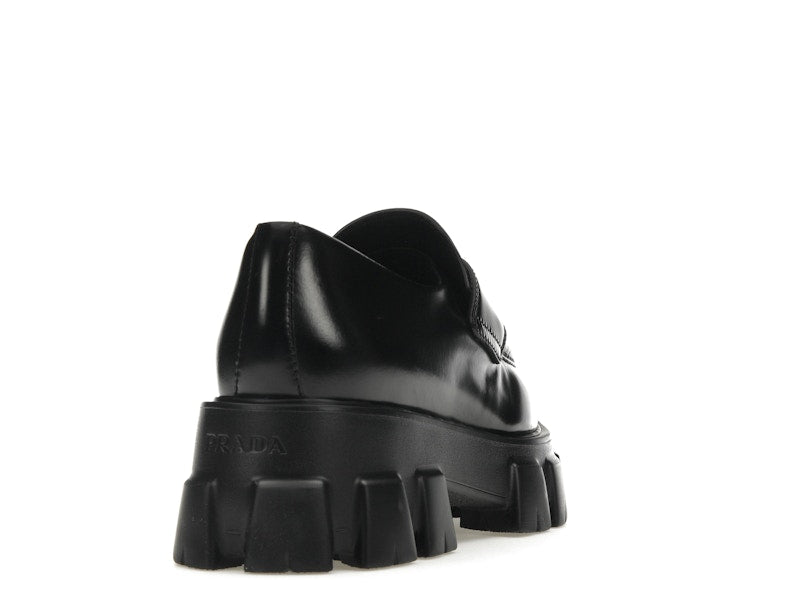 Prada Monolith 55mm Pointy Loafer Black Brushed Leather