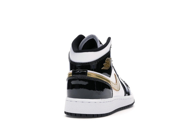 Jordan 1 Mid Patent Black White Gold (GS)