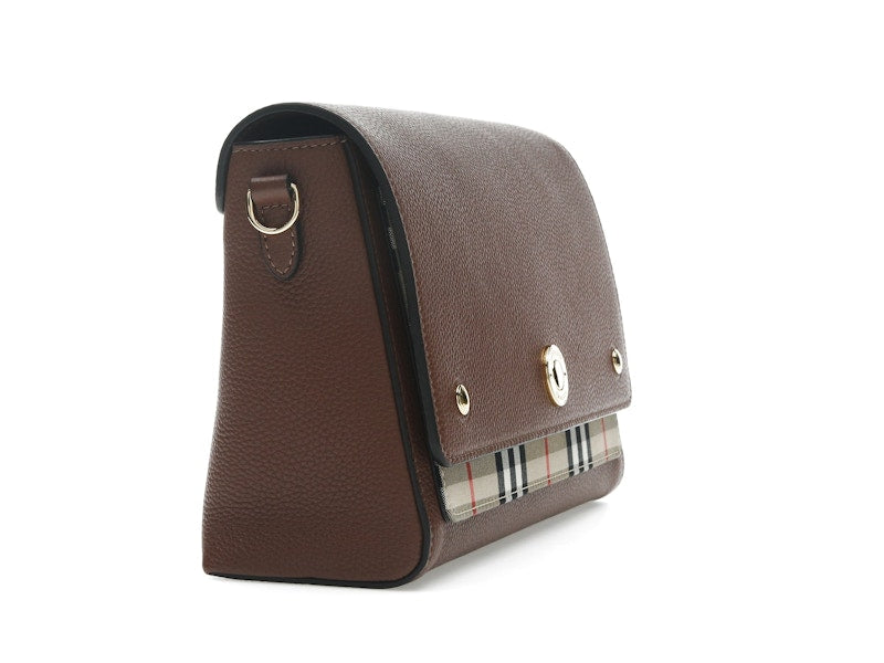 Burberry Vintage Check and Leather Note Crossbody Bag Tan