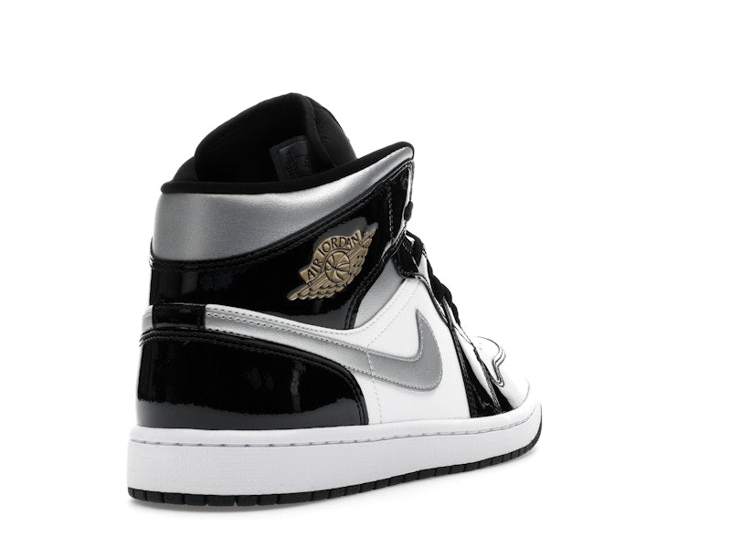 Jordan 1 Mid SE Patent Black White Metallic Silver Metallic Gold