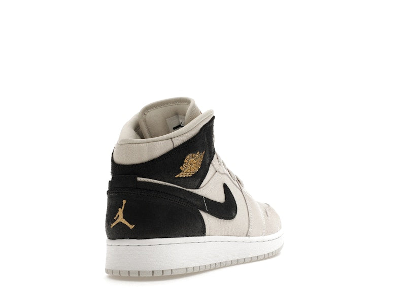 Jordan 1 Mid Light Bone Metallic Gold Black (GS)