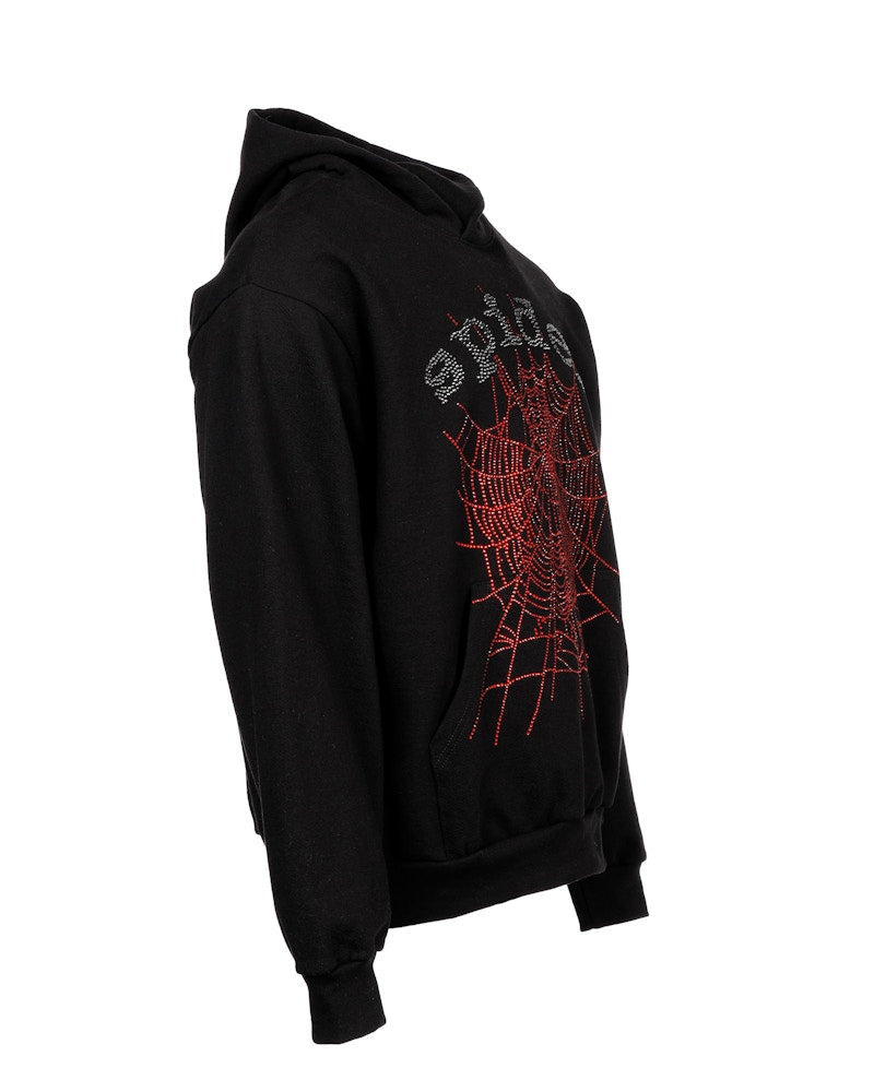 Sp5der OG Rhinestone Logo Hoodie Black