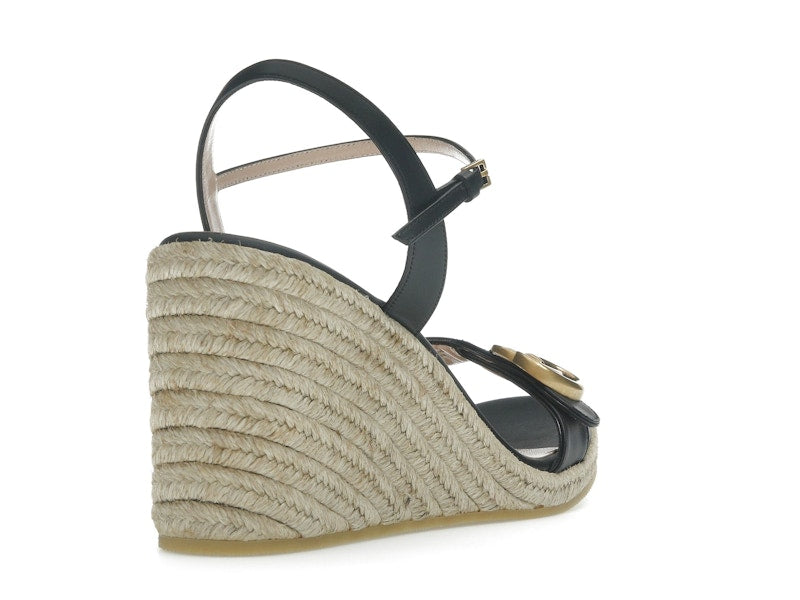 Gucci Double G 95mm Platform Espadrille Black Leather