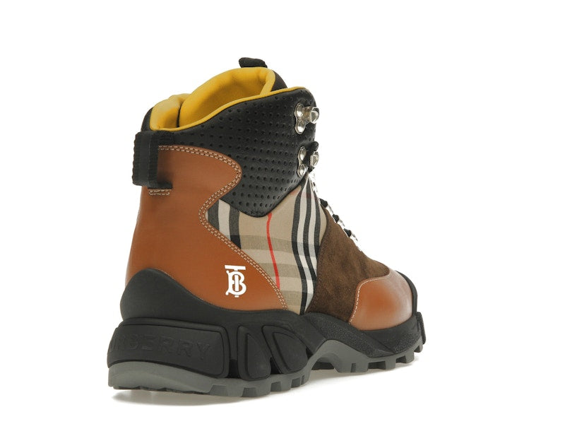 Burberry Vintage Check Tor Boots Beige Brown Black