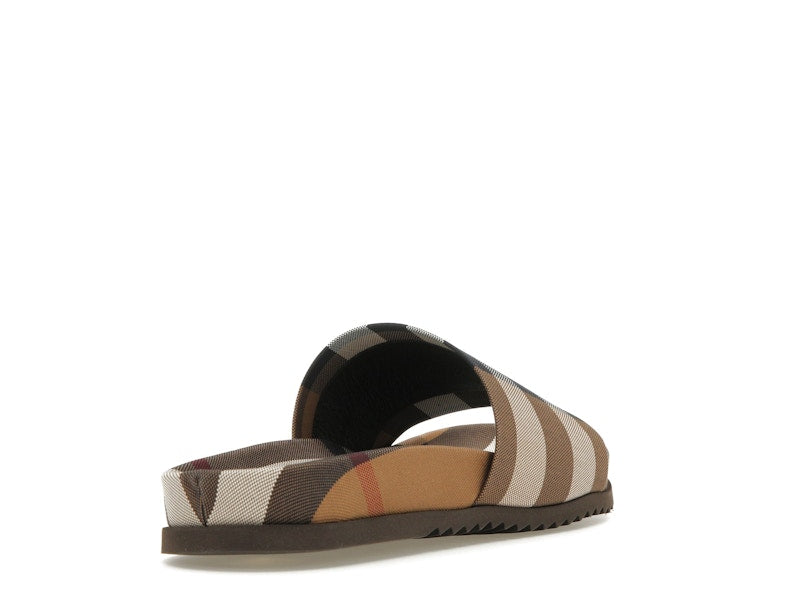 Burberry Check Cotton Slides Birch Brown