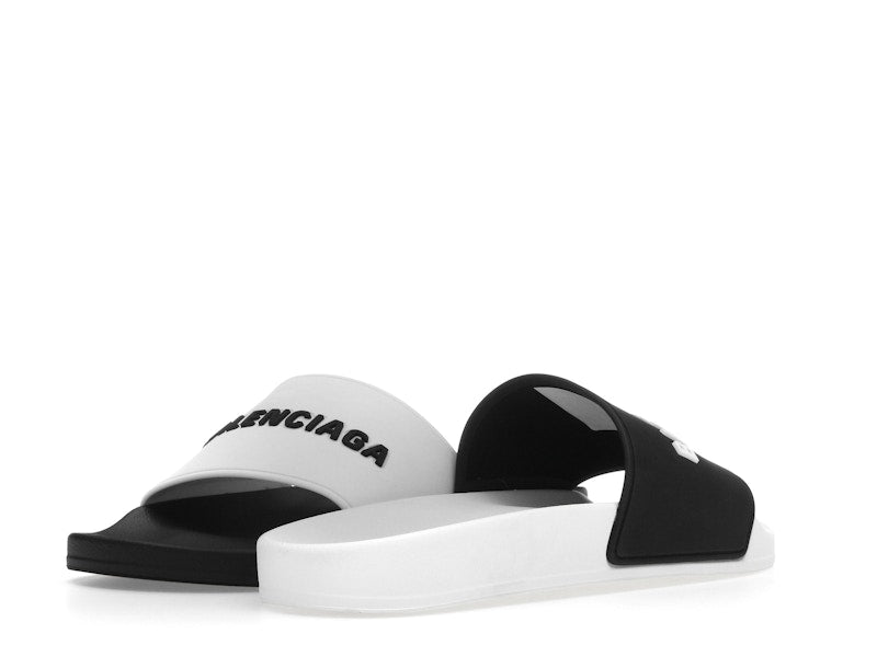 Balenciaga Pool Slides Logo White Black Alternate