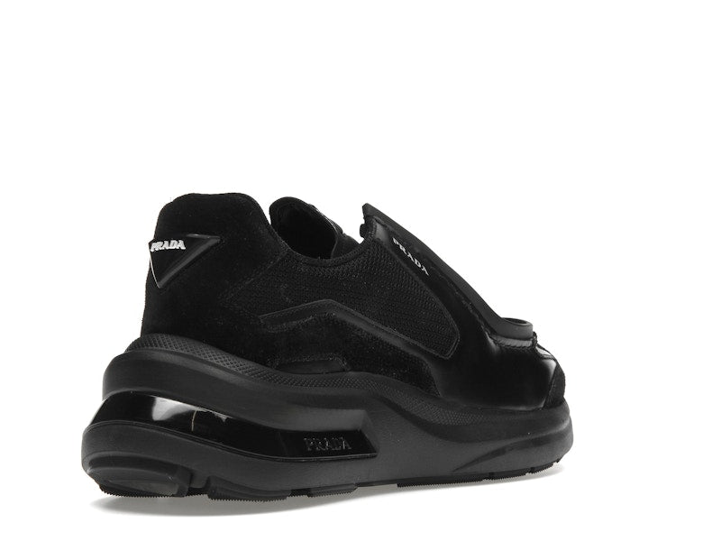 Prada Brushed Leather Sneakers Bike Fabric Suede Black