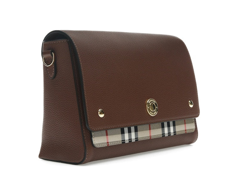 Burberry Vintage Check and Leather Note Crossbody Bag Tan