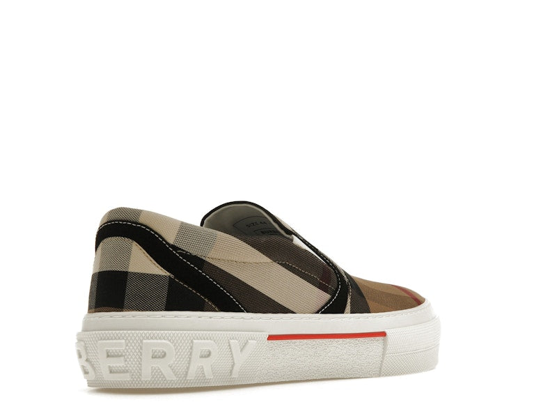 Burberry Slip On Sneakers Exaggerated Check Birch Brown White