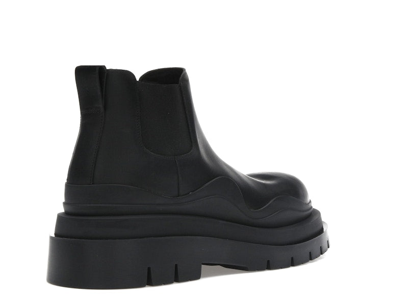 Bottega Veneta Leather Tire Chunky Sole Ankle Chelsea Boot Black