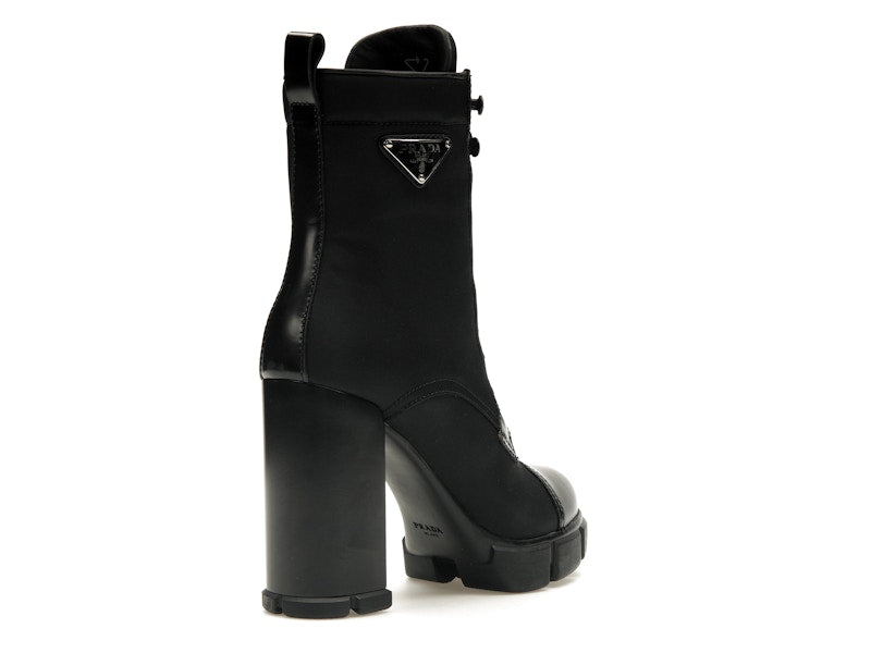 Prada 110 mm Nylon Booties Black Brushed Leather