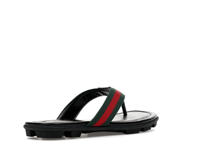 Gucci Web and Leather Thong Sandal Black Leather