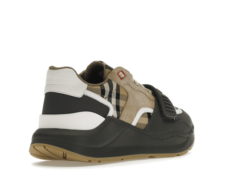 Burberry Ramsey Vintage Check Suede Leather Sneakers Grey Archive Beige
