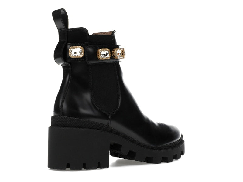 Gucci Crystal Belt 60mm Ankle Boot Black Leather