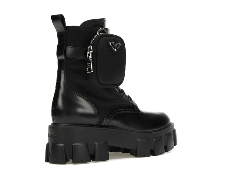 Prada Monolith 55mm Pouch Ankle Boots Black Leather