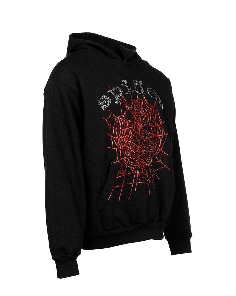 Sp5der OG Rhinestone Logo Hoodie Black