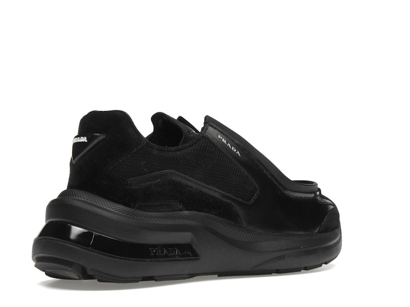 Prada Brushed Leather Sneakers Bike Fabric Suede Black