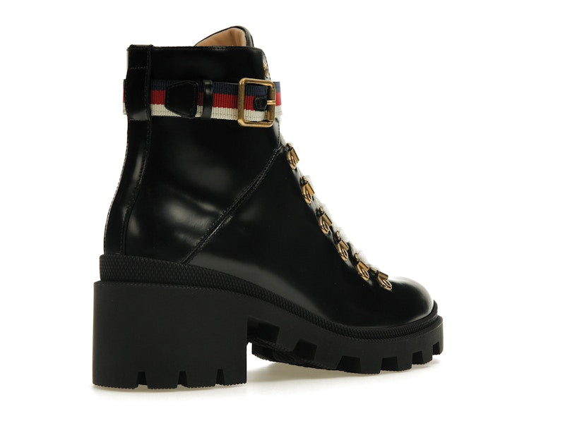 Gucci Sylvie Web 55mm Ankle Boot Black Leather