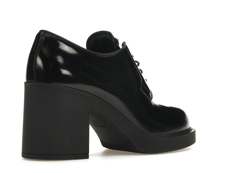 Prada Lace Up 85mm Heels Black Brushed Leather