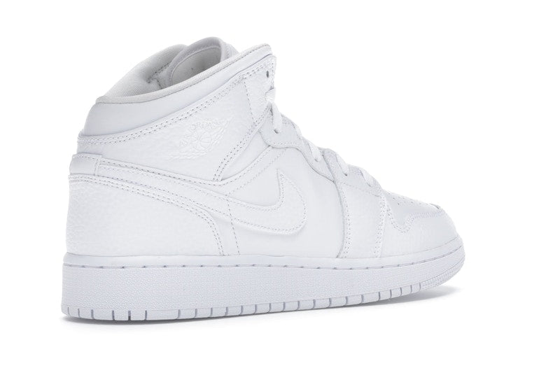 Jordan 1 Mid Triple White Tumbled Leather (GS)
