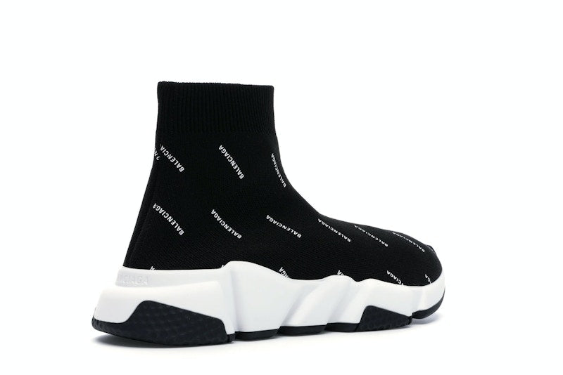 Balenciaga Speed Trainer Logo Print Black White (Women's)