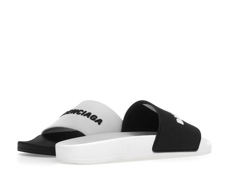 Balenciaga Pool Slides Logo White Black Alternate