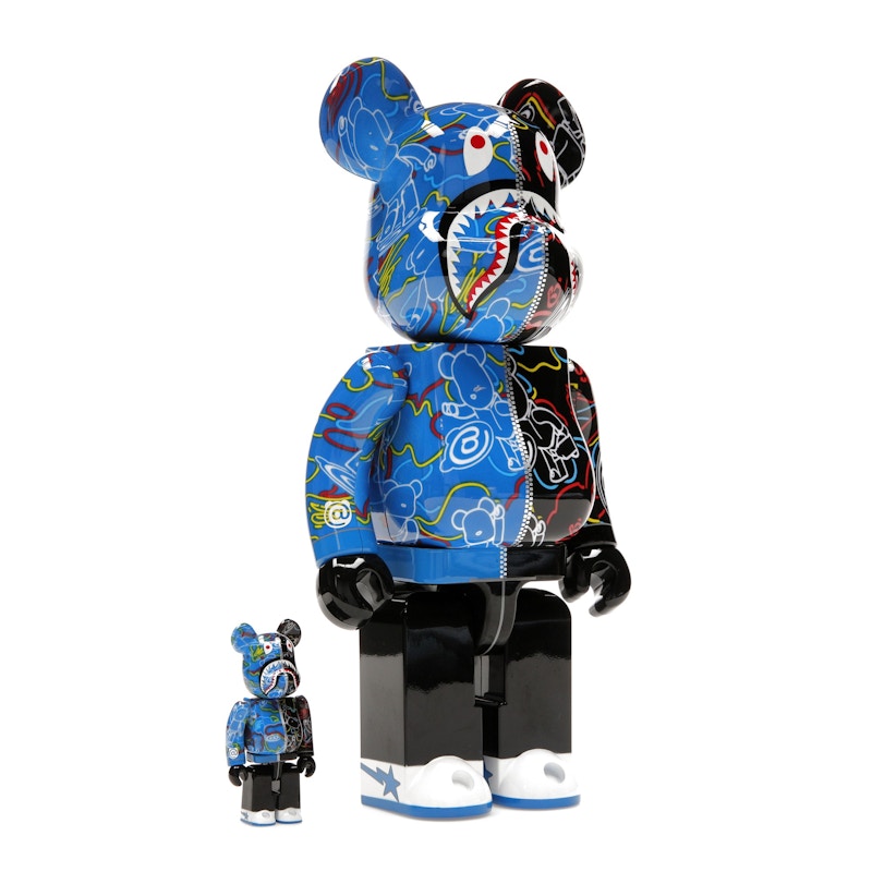 Bearbrick x BAPE Line Camo Shark 100% & 400% Set Blue/Black