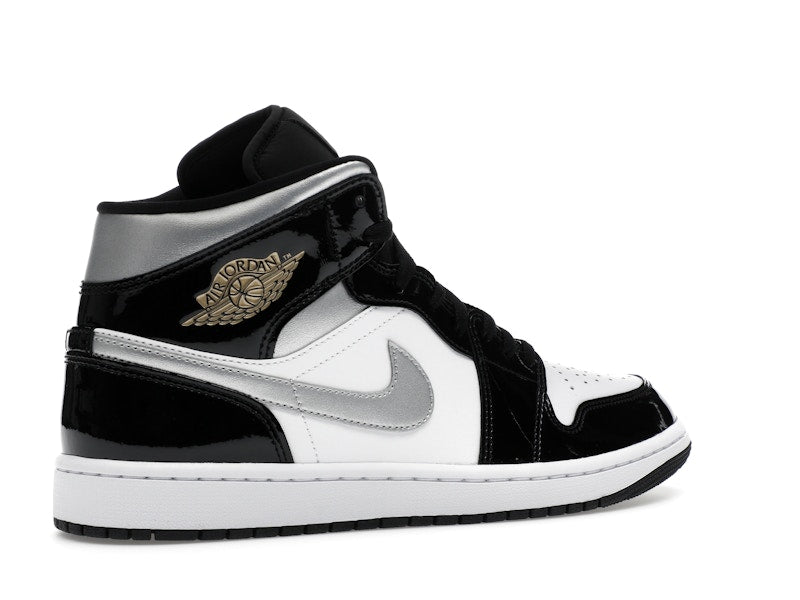 Jordan 1 Mid SE Patent Black White Metallic Silver Metallic Gold