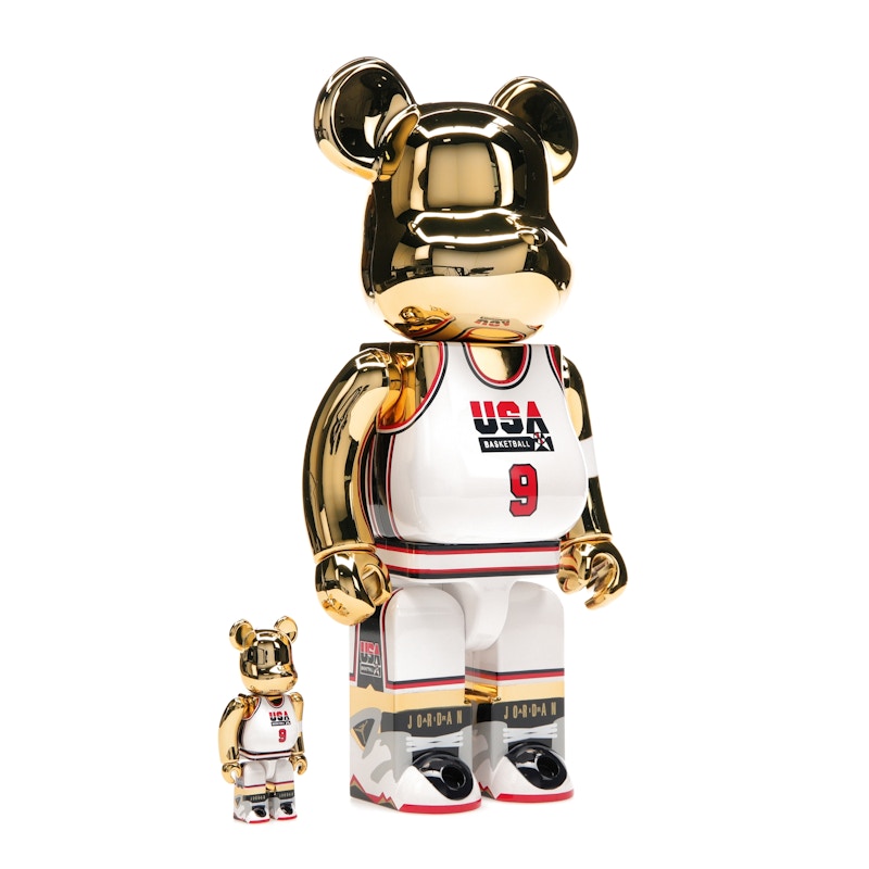 Bearbrick Michael Jordan 1992 Team USA (Dream Team) 100% & 400% Set Gold Chrome