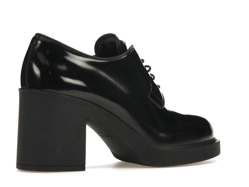 Prada Lace Up 85mm Heels Black Brushed Leather