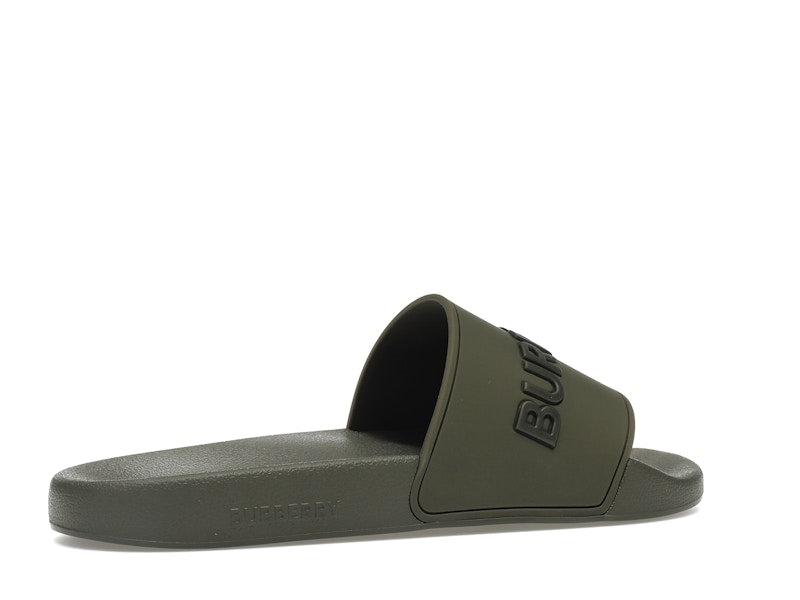 Burberry Embossed Logo Slides Dark Fern Green Black