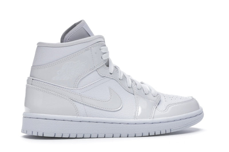 Jordan 1 Mid Triple White Patent Swoosh (Women's)