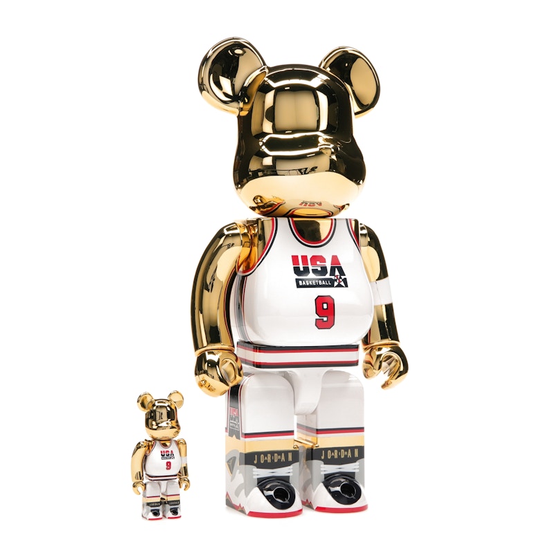Bearbrick Michael Jordan 1992 Team USA (Dream Team) 100% & 400% Set Gold Chrome