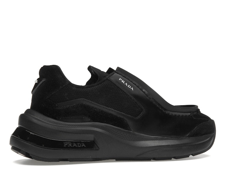 Prada Brushed Leather Sneakers Bike Fabric Suede Black