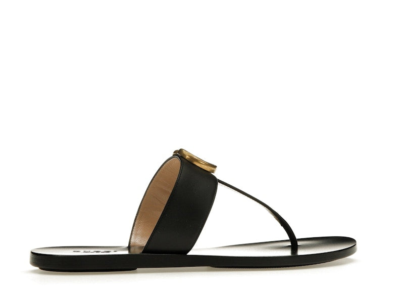 Gucci Double G Thong Sandal Black Leather