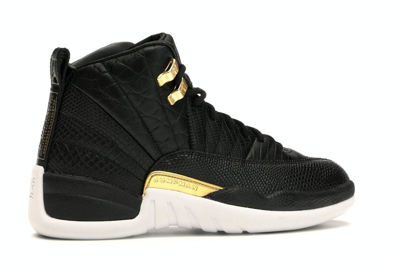 Jordan 12 Retro Black Metallic Gold White (Women's)