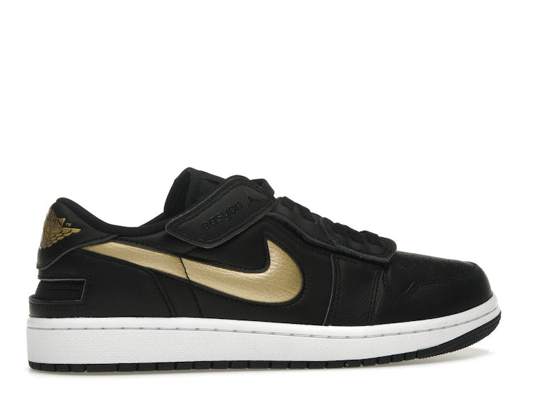 Jordan 1 Low FlyEase Black White Metallic Gold